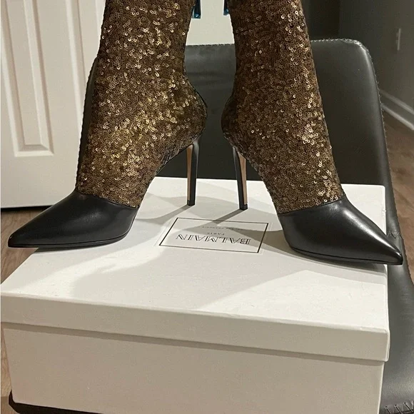 Balmain Bronze/gold and black Sequins booties - Picture 5 of 5